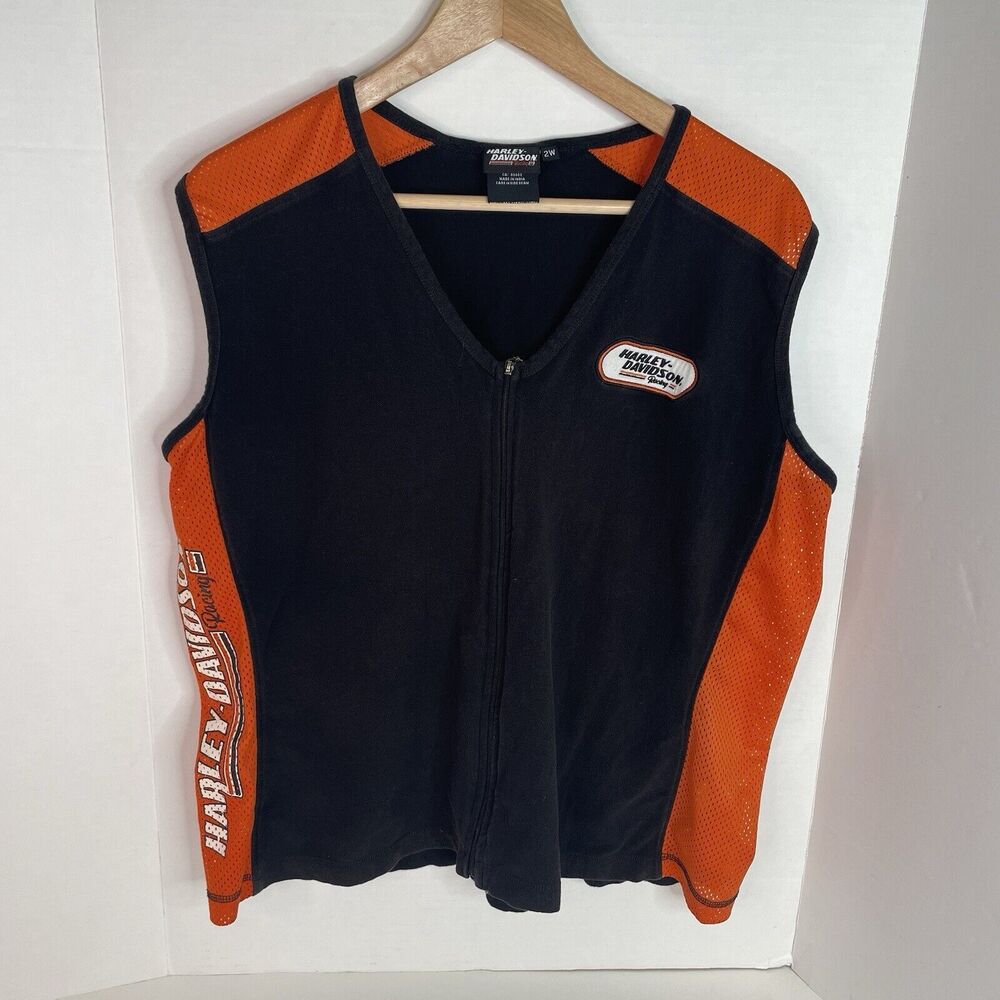 Harley Davidson Racing Vest, 2W, Black/Orange, Full Zip, Womens, Motorcycle